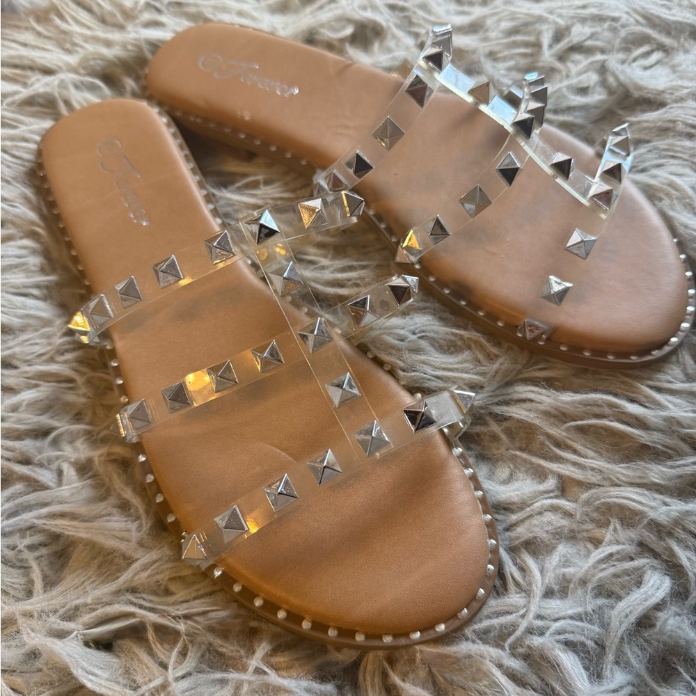 Forever 21 Tan Sandals with Silver Studs